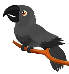 Obraz premium Cute black parrot sitting on a branch. Vector illustration.