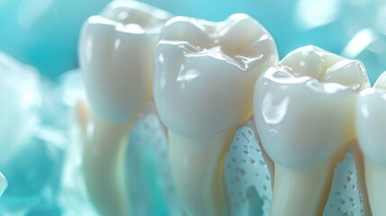 Dental care concept with a close-up on a pristine tooth model, educational setting, emphasizing preventative care, raw style