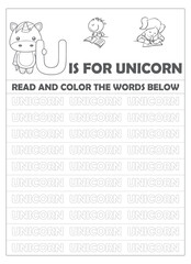 Naklejka premium Alphabet tracing worksheet with letters and vocabulary for kids