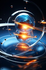 Technology Concept: Futuristic depiction of a hydrogen atom in dynamic motion