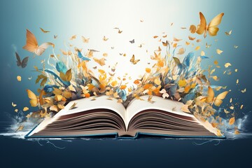 Open book clipart with pages fluttering in the breeze, high detailed, clean sharp focus, unique hyperrealistic illustrations