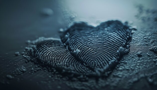 Two overlapping fingerprints forming a perfect heart shape, symbolizing a unique and unbreakable bond