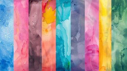 Collection of vibrant watercolor backgrounds, each displaying a unique splash of color