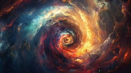 The image is a depiction of a spiral galaxy. The galaxy is surrounded by a vast amount of stars and dust, and there is a bright light in the center of the galaxy.