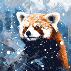 Red panda in snow winter. Generative AI.