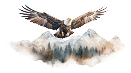 PNG  Double exposure photography eagle and mountain animal flying bird.