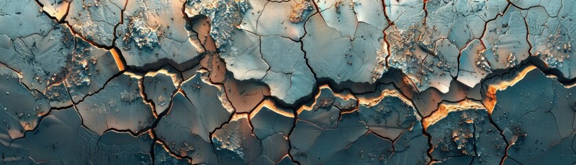 Naklejka premium Cracks resembling a map with continents or countries, exploring themes of boundaries and division