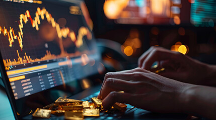 Investing in Gold: A person monitoring gold prices online, making strategic trading decisions.