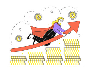 Woman rising stock prices vector simple