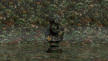 3d render ilustration abstract wood stoic philosopher statue in wood background design template studio light template