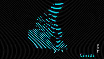 A map of Canada, with a dark background and the country's outline in the shape of a colored spiral, centered around the capital. A simple sketch of the country, highlighting its unique shape.