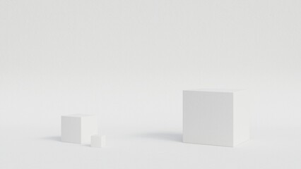 3d render ilustration abstract ceramic white cube in ceramic white background design template studio light template