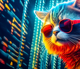 Cool Cat in Sunglasses Enjoying City Night Lights