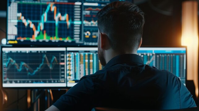 Technology Concept: Data analyst and chartist analyzing market data
