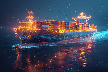 Obraz premium cargo ship laden with containers showcases modern maritime logistics and transportation infrastructure