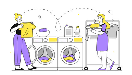 Women in laundry vector simple