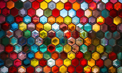 Stained-glass hexagon cells full color.  - 808425704