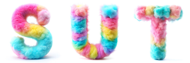 Letters S, T, U. Cotton Candy Alphabet: Sweet Treat for Kids.