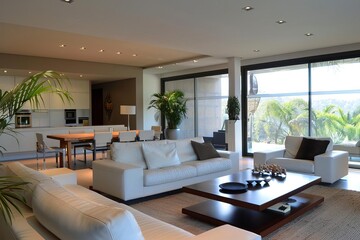 Minimalist living room with clean lines and a calm neutral palette