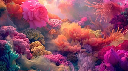 vibrant flora creates an otherworldly tapestry. Generative Ai