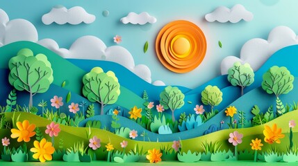  Colorful spring landscape in layered paper art style 