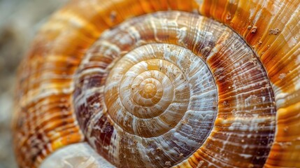 Close-up of a snail shell with perfect geometric spirals