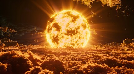 View of 3d burning sun