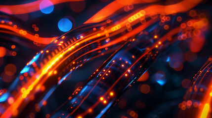 digital data information flowing through glowing internet cables, futuristic technology background, wallpaper 