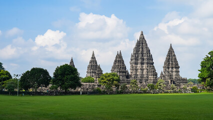 Indonesia, Yogyakarta, April 14, 2024: Beautiful Panorama of Prambanan temple, UNESCO world heritage