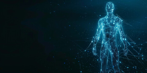 Glowing hologram of human body 3D structure with dark background