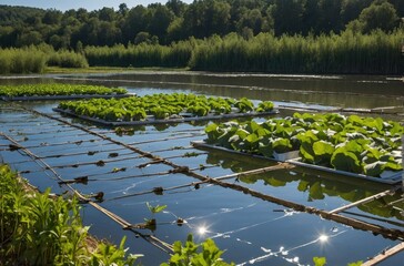 Floating Vegetable Garden on Tranquil Lake