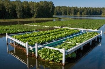 Floating Greenhouse on Tranquil Lake