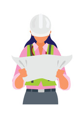 Female project manager reading draft paper. Simple flat illustration