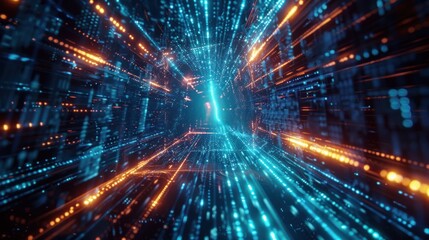 Fototapeta premium blue light curve line movement, abstract fast moving light neon, digital futuristic internet data speed background concept