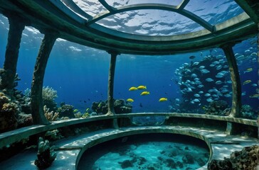 Underwater Observation Dome Amidst Marine Life