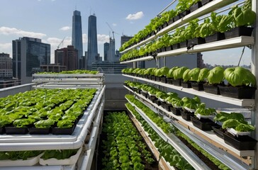 Urban Rooftop Garden Overlooking City Skyline