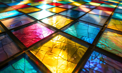 Stained-glass square blog full color.  - 808433319