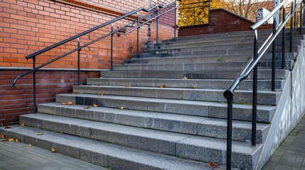 Steps, a staircase with handrails, railings, descent and ascent for people with disabilities and...