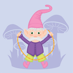 Cute garden gnome character cartoon Vector illustration