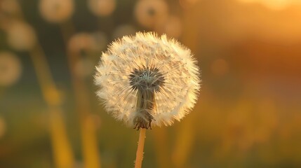 A dandelion standing tall in the wind, seeds ready to spread, symbolizing resilience in adversity and the potential for new growth