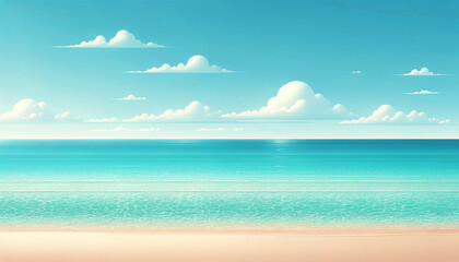 夏の海と砂浜のある風景イラスト