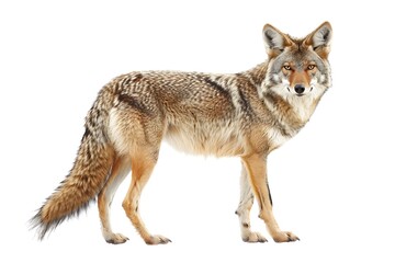 Obraz premium Striking Portrayal of Coyote Against White Backdrop