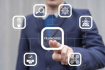Franchise business concept. Franchise network business marketing plan for branch growth and...