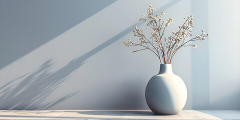 Mock up indoor texture wall with vase light blue background interior floor light minimal room decor