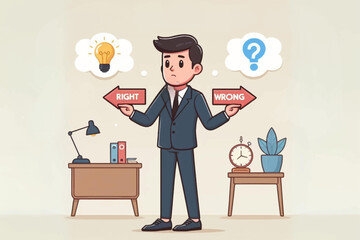 illustration of an entrepreneur who carefully determines the direction of the company in a better direction