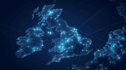 Map of United Kingdom with networks. Global communications systems and communications satellites....