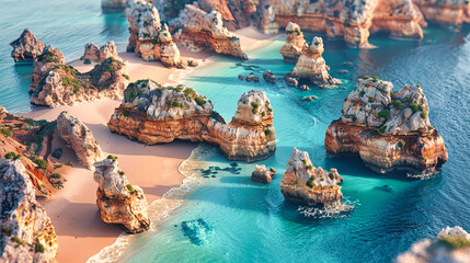 Scenic View of Ponta da Piedade, Lagos: Majestic Cliffs and Azure Waters of the Algarve Coast, Portugal