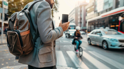 Urban commute with a smartphone in hand