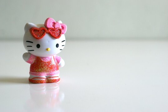 Yogyakarta, Indonesia - May 08, 2024. Hello kitty character figures on white background with copy space area