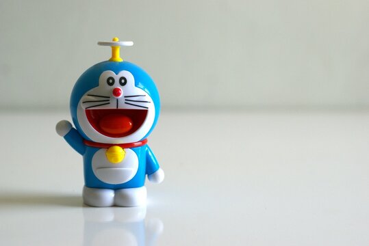 Yogyakarta, Indonesia - May 08, 2024. Doraemon character figures on a white background with a copy space area